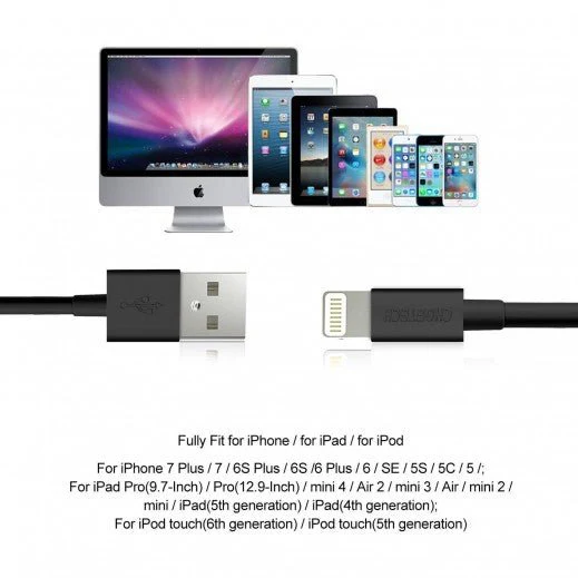 CHOETECH LIGHTNING TO USB A CABLE 2M - BLACK - Image 3