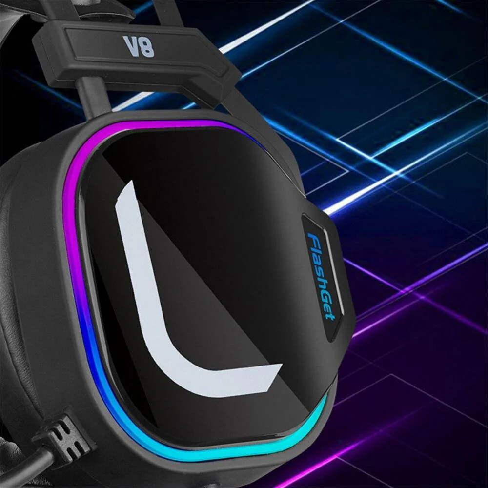 FlashGet V8 RGB GAMING HEADSET - BLACK - Image 5