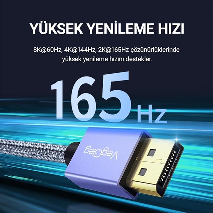 VegGieg 8K/60Hz 4K/165Hz 2K/240Hz M/M Metal DisplayPort 1.4 Cable - Image 4