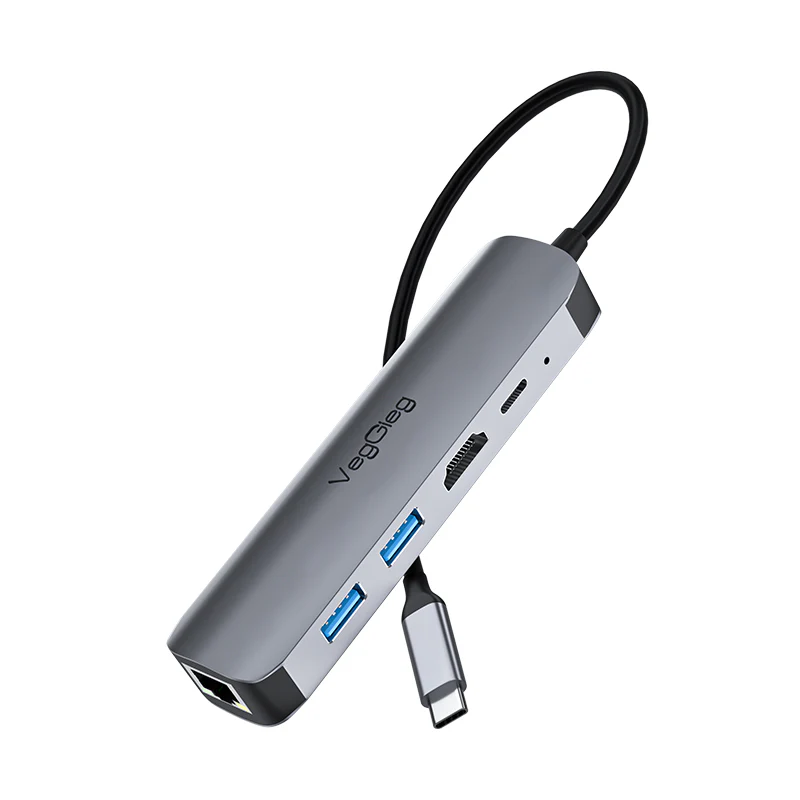 VegGieg Type-C to HDMI+USB3.0*1+USB2.0+RJ45 100Mbps+PD(100W) 5-in-1 Docking Station Model V-TC05R - Image 4