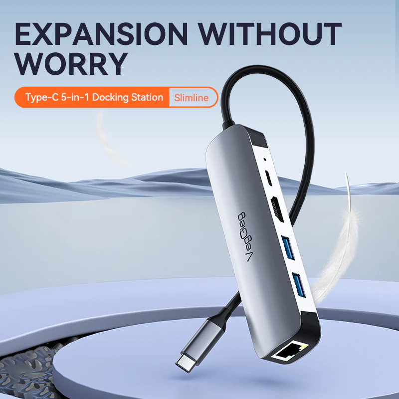 VegGieg Type-C to HDMI+USB3.0*1+USB2.0+RJ45 100Mbps+PD(100W) 5-in-1 Docking Station Model V-TC05R - Image 5