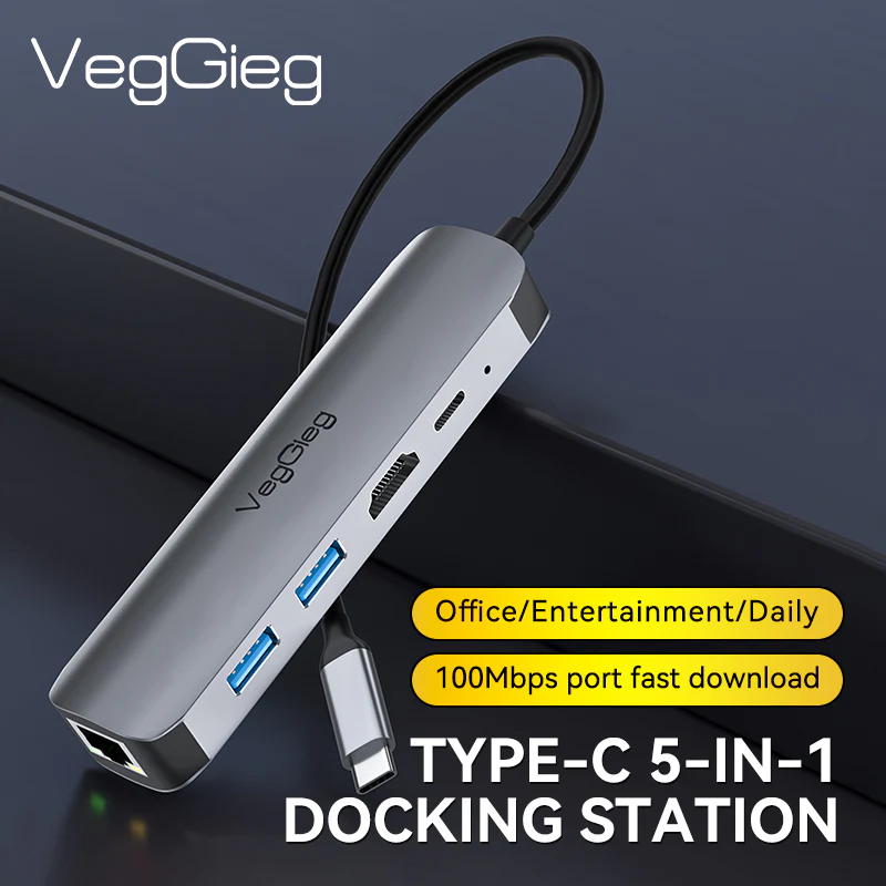 VegGieg Type-C to HDMI+USB3.0*1+USB2.0+RJ45 100Mbps+PD(100W) 5-in-1 Docking Station Model V-TC05R - Image 8