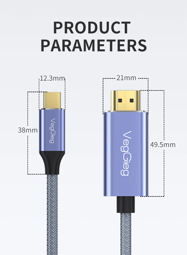 VegGieg USB-C to HDMI M/M 4k/60HZ 2 Meters Cable Model V-Z625 - Image 6