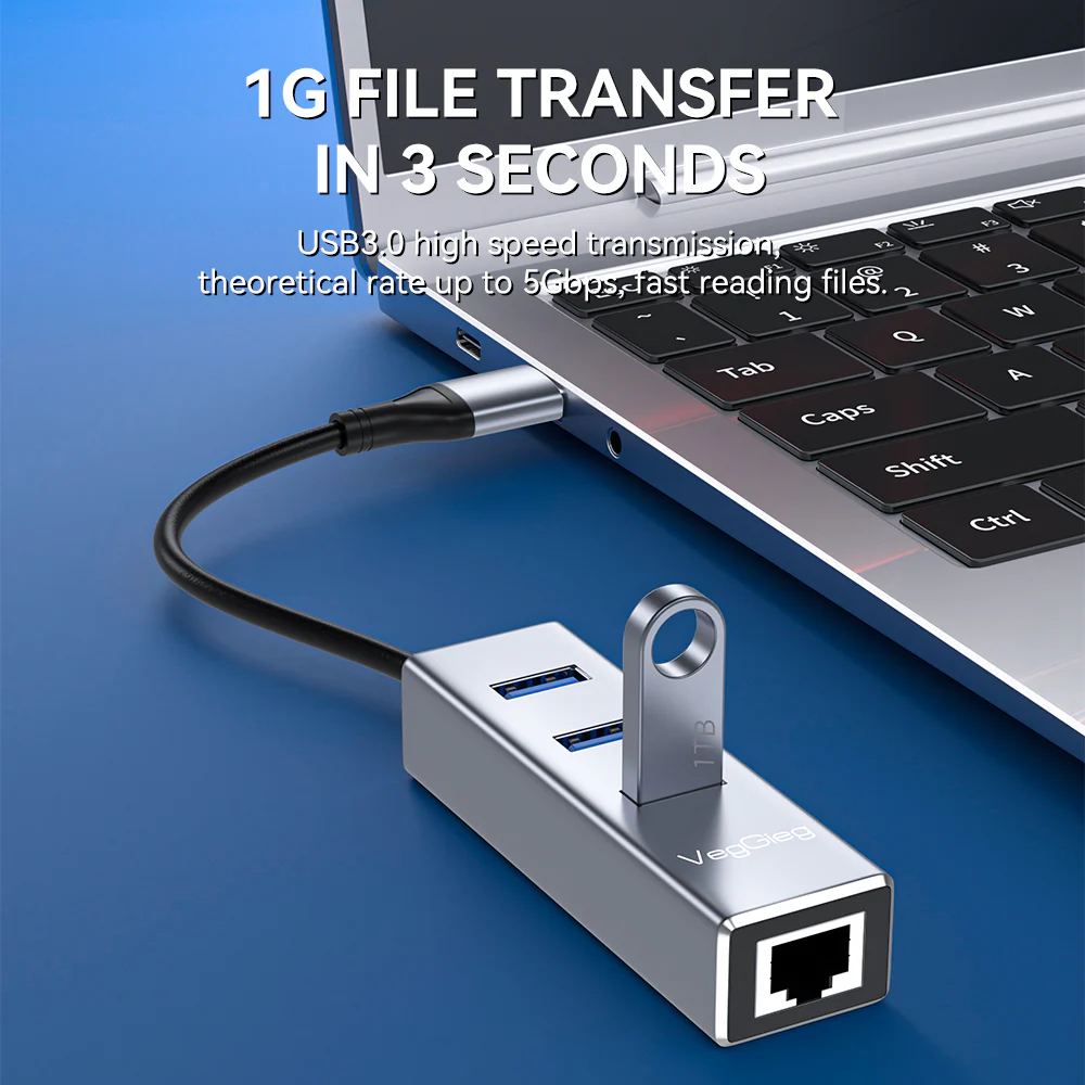 VegGieg USB/Type-C 3.0 2in1 Gigabit Lan Adapter with 3.0*3  HUB Model V-K310 - Image 6